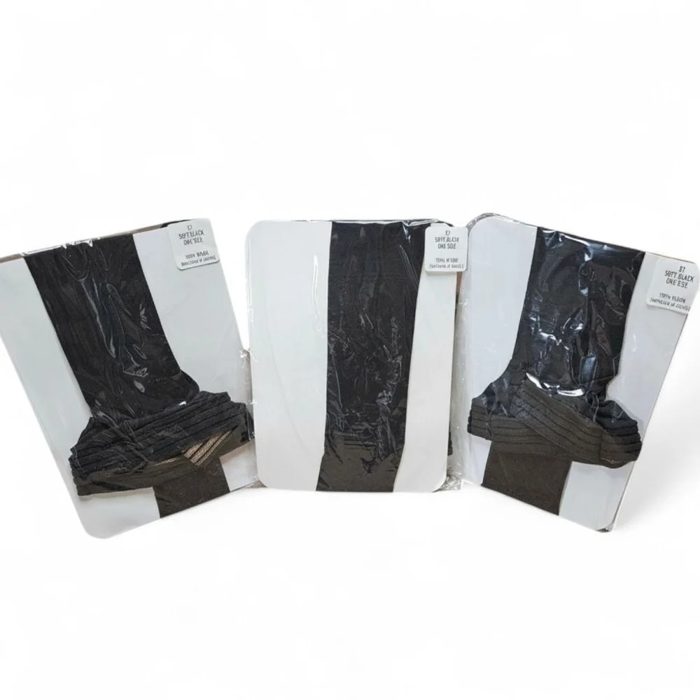 Nationals Guaranteed Hosiery 3 Pk One Size Soft Black Vintage Thigh Pantyhose